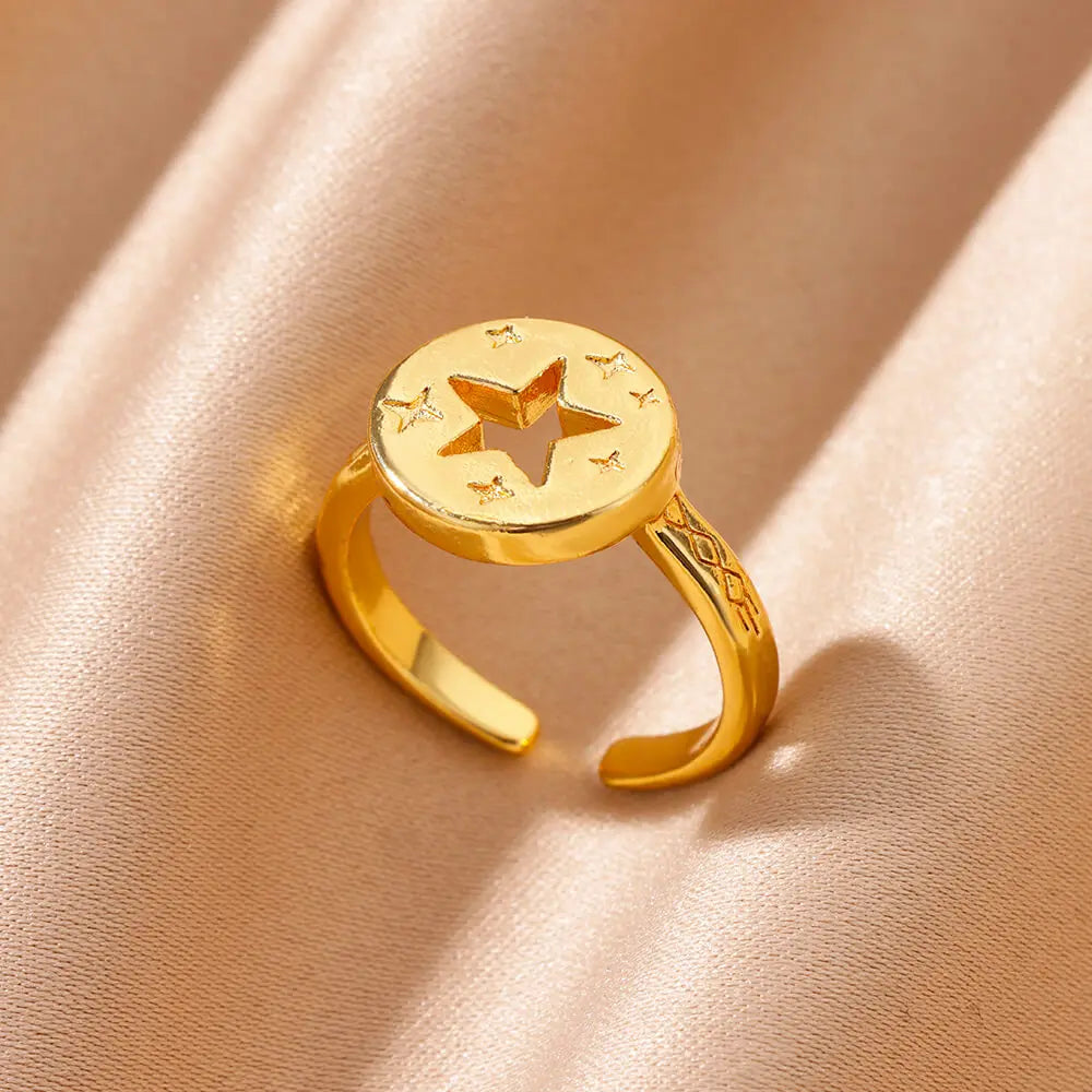 316L Stainless Steel Shell Rings for Women Adjustable Gold Color Little Star Open Rings Female Jewelry Weddings Gifts New Trendy Pi-Mart