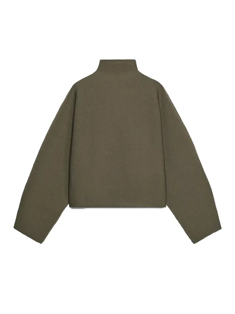 Vintage Stand Collar Women's Cropped Jacket Zipper Loose Full Sleeve Thick Warm Coat 2025 Autumn Winter Lady New in Outwear LadyShow.Store