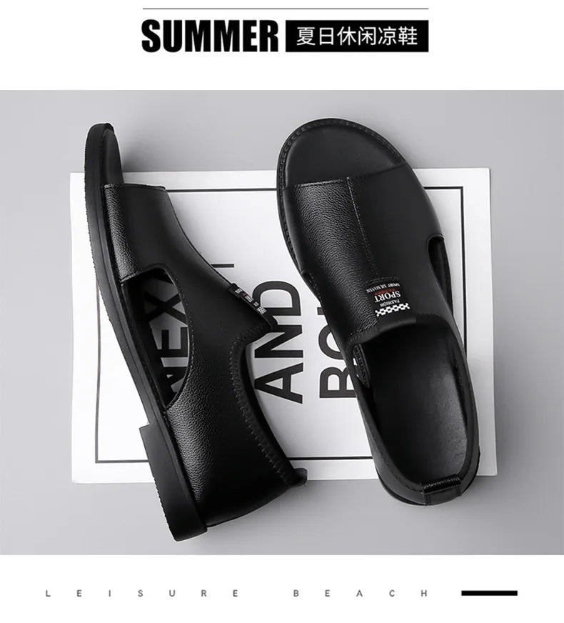 Brand Man Sandals Designer Fashion Leather Casual for Men Summer Comfortable Beach Slippers Outdoor Non-slip Men Sandalias 2026 Pi-Mart