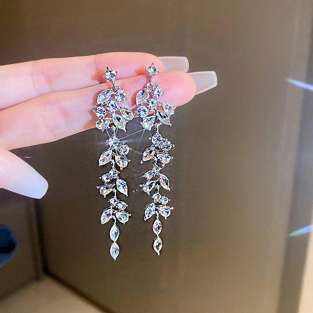 Shiny Crystal Zircon Long Stud Earrings for Women Geometric Hanging Drop Tassel Earring Fashion Party Vintage Pendant Jewelry Pi-Mart