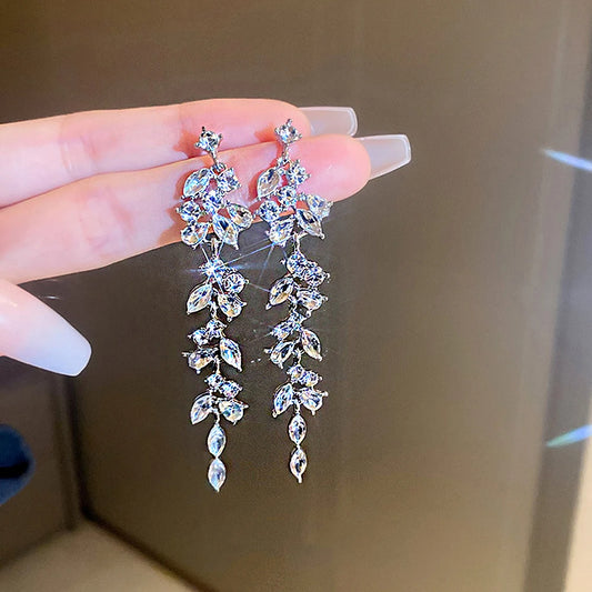 Shiny Crystal Zircon Long Stud Earrings for Women Geometric Hanging Drop Tassel Earring Fashion Party Vintage Pendant Jewelry Pi-Mart