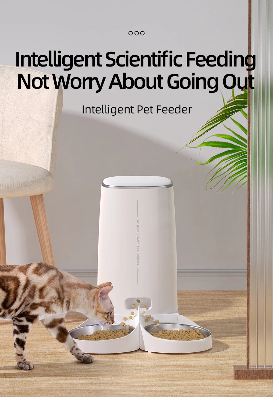 ROJECO Automatic Cat Feeder Pet Smart Cat Food Kibble Dispenser Remote Control Auto WiFi Double Feeder For Cats Dog Accessories Pi-Mart