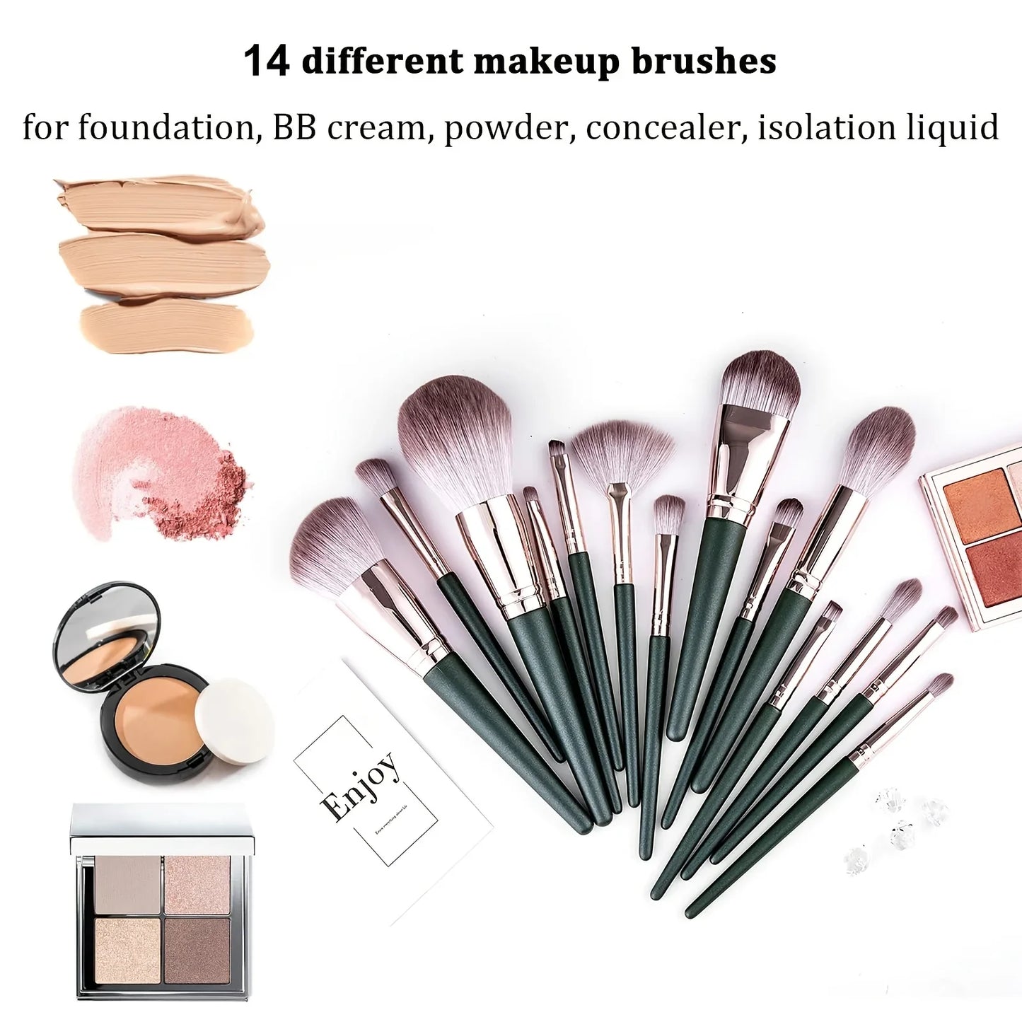 14pcs Soft Makeup Brush Set, Foundation Brush Loose Powder Eyeshadow Brushes, Complete Makeup Tool Set for Beginners And Profess Tri Light Beauty
