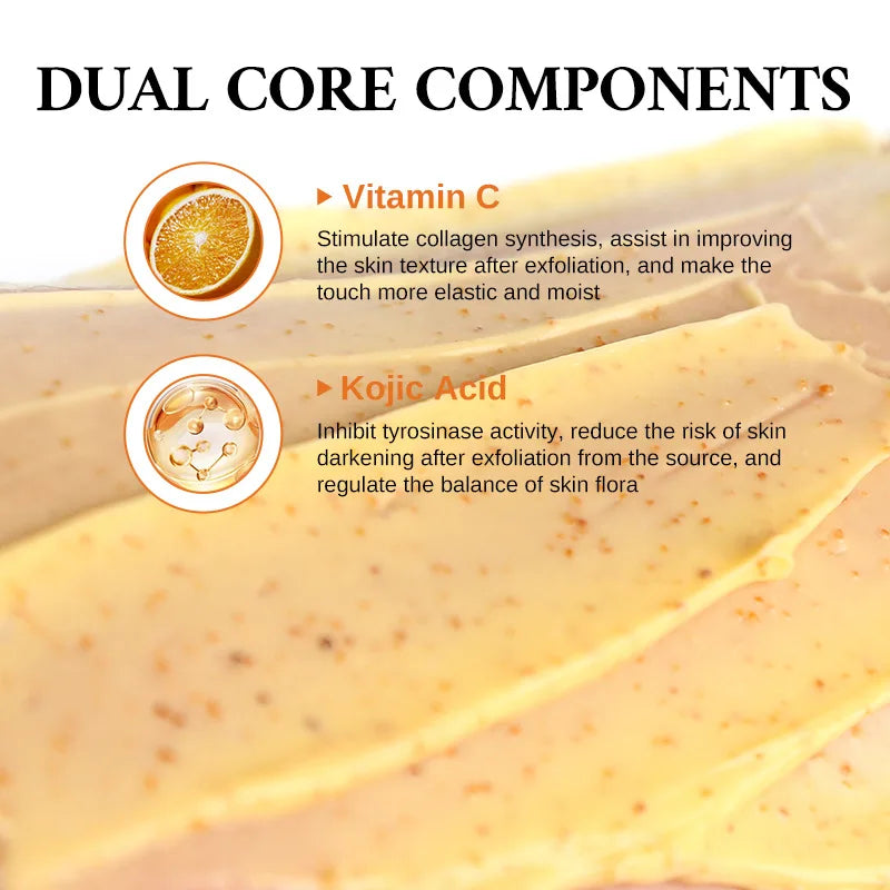 Vitamin C Kojic acid Natural Exfoliating Salt Body &Face Scrub Brightens and Softens Skin Deep Cleaning Anti Oxidative Skin Tone Pi-Mart