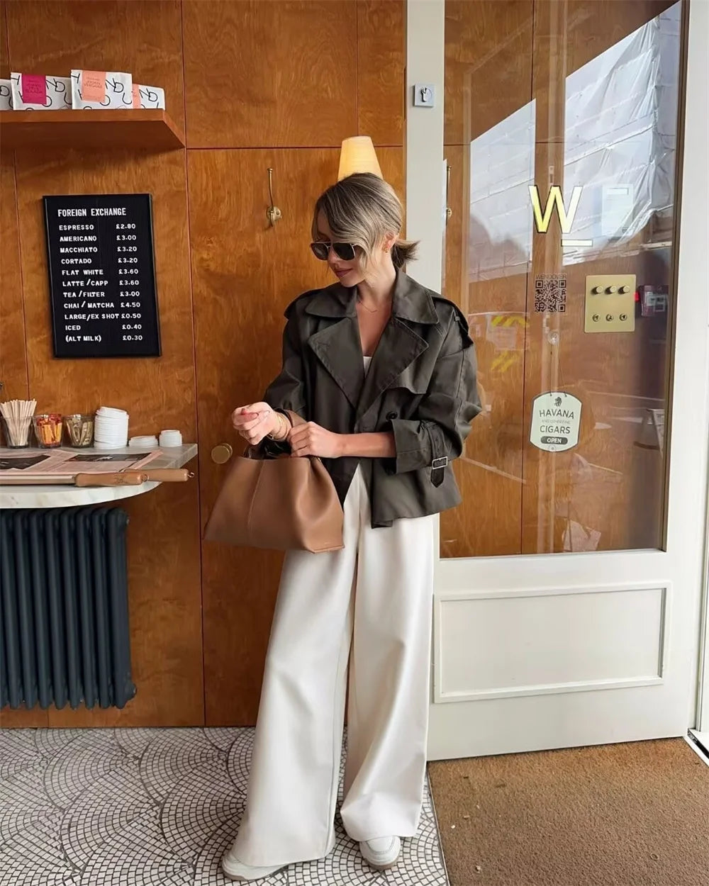 Ladies Vintage Cropped Trench Spring Autumn Jacket Women Streetwear Double Breasted Long Sleeve Top Female Chic Coat Outfits Pi-Mart
