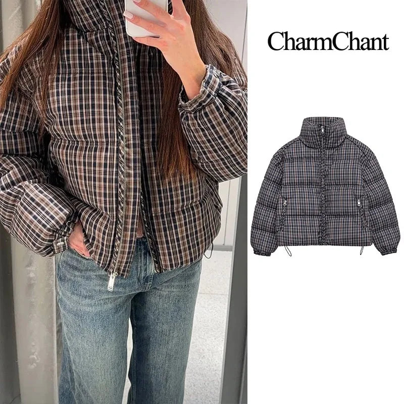 CharmChant Plaid Stand-Collar Puffer Jacket for Women Winter 2025 Padding Coat Female New in Coats Warm  Check Outerwears Parkas LadyShow.Store