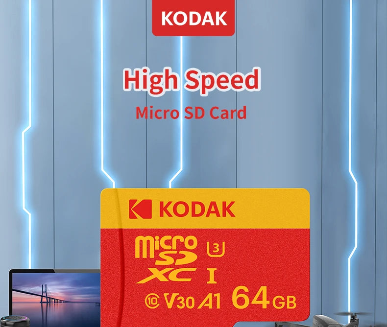 KODAK 128GB Micro SD Card U3 V30 256GB 64GB 32GB 4K High Speed TF Card for Phone Camera Drone Original TYPE-C Reader Pi-Mart