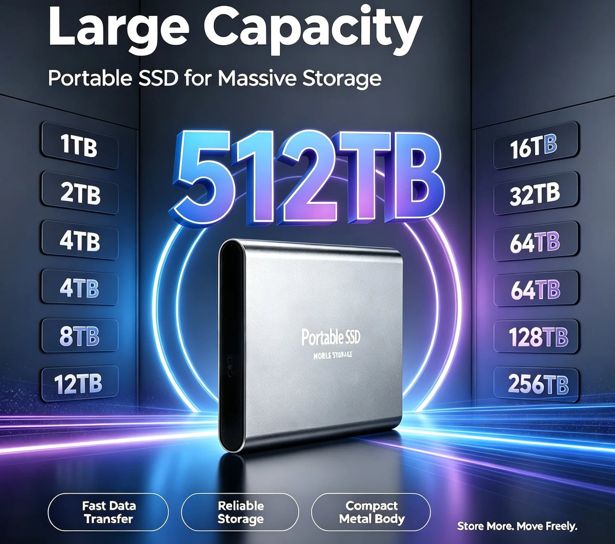 Portable External SSD, 1TB-16TB Large Capacity USB3.1 High Speed Solid State Drive, Lightweight Storage for Laptop, Desktop, Mac Pi-Mart