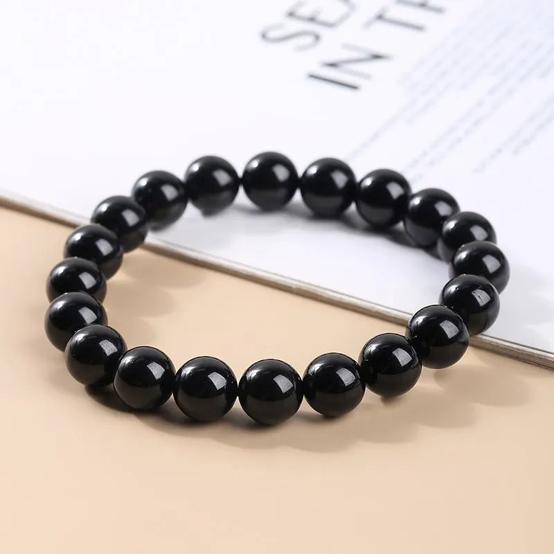 JD Natural Stone 7A Black Tourmaline Bead Bracelets Women Healing Crystals Chakra Yoga Meditation Jewelry Schorl Strand Bangles Pi-Mart