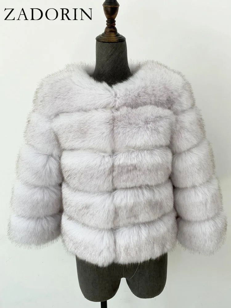 ZADORIN S-6XL Mink Coat Winter Black White Faux Fur Coat Woman Elegant Fluffy Faux Fur Jacket Top Short Fur Coats Woman Clothing LadyShow.Store