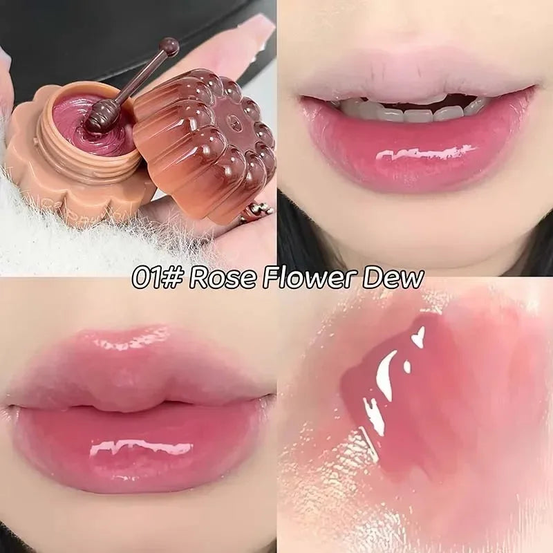 Jelly Solid Water Mirror Lip Gloss Shine Plumping Lip Balm Light Red Brown Natural Lasting Moisturizing Lip Tint Lipstick Makeup Pi-Mart