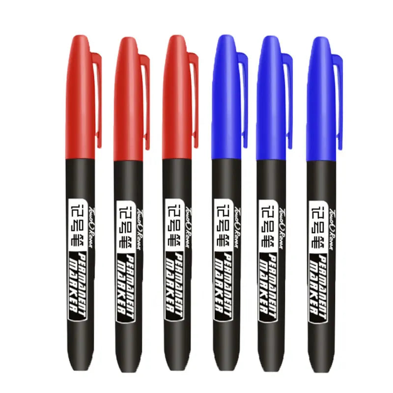 6 PCS Permanent Marker Pen Manga Drawing Markers Black Blue Red Waterproof Ink Sketch Pens Stationery Art School Supplies Pi-Mart