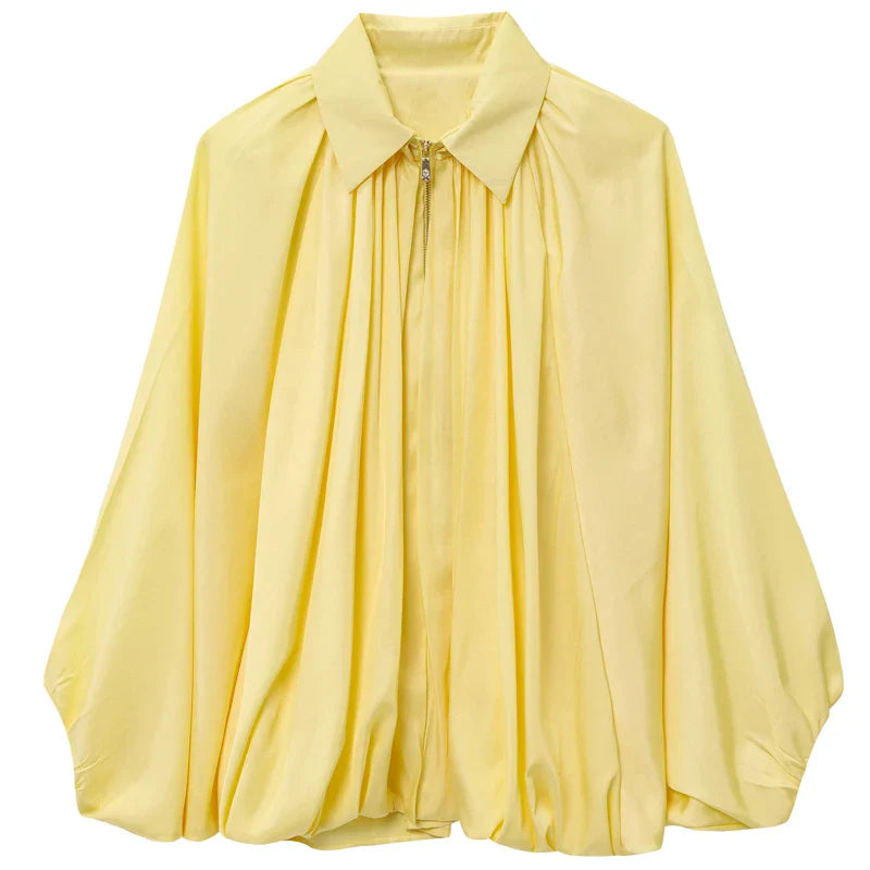 HXAO Women's Bomber Jacket Autumn New In Coats & Jackets Oversized Puff Long Sleeve Tops Ruffled Loose Outerwears Fashion Coats LadyShow.Store