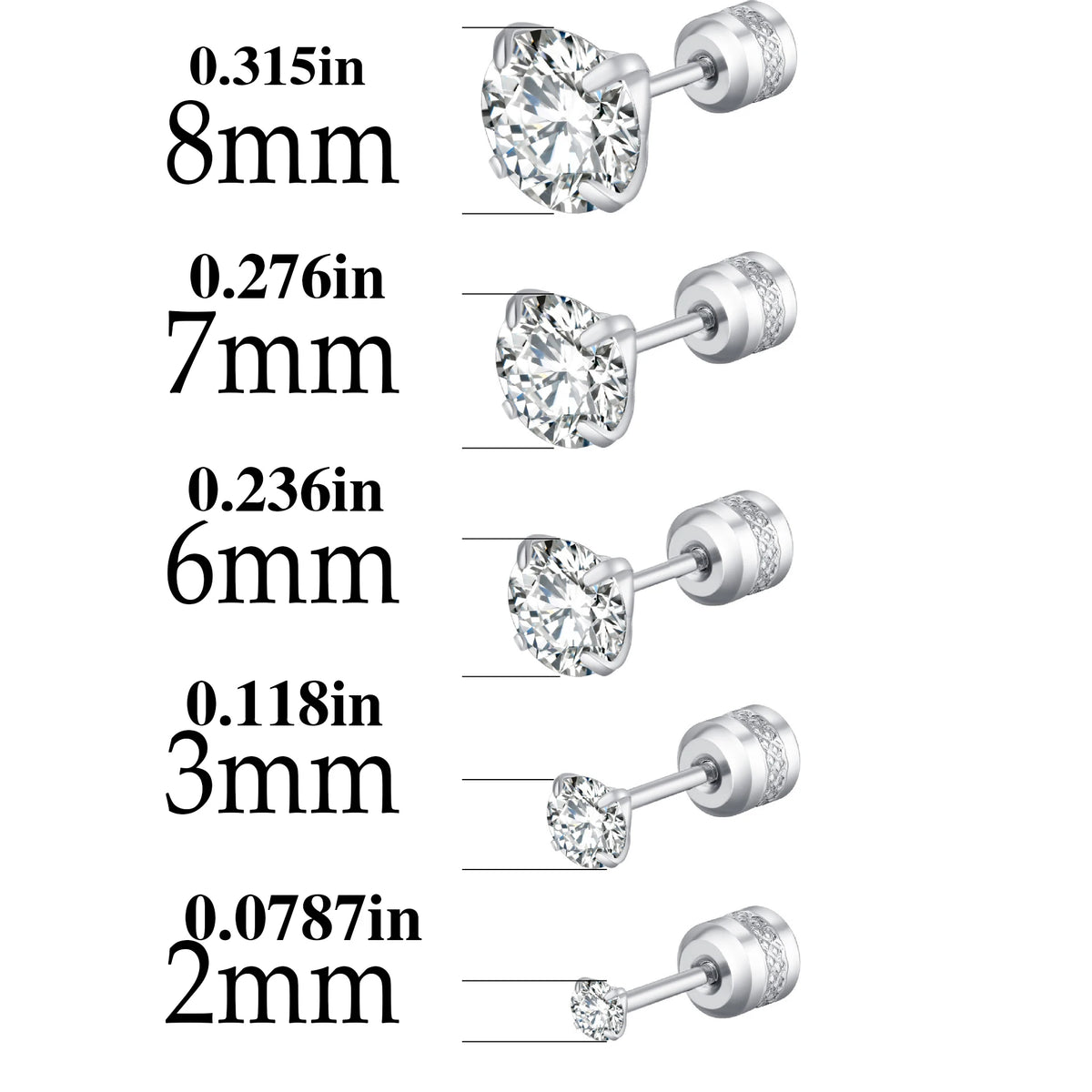 TOP 4 Color Titanium Steel Stud Earrings for Men Women CZ Zircon Screw Silver Black Rose Golden Earring Best Gift Jewelry Pi-Mart