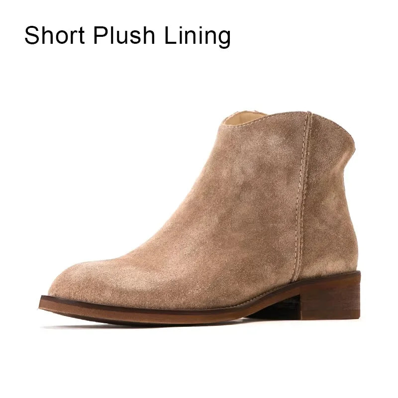 BEAUTODAY Suede Ankle Boots Women Soft Cow Leather Back Zip V-shape Ladies Autumn Winter Boots Handmade 03274 Pi-Mart