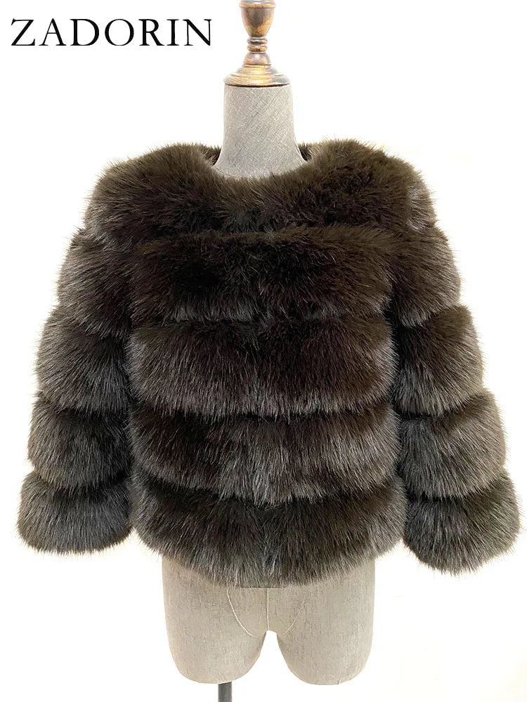 ZADORIN S-6XL Mink Coat Winter Black White Faux Fur Coat Woman Elegant Fluffy Faux Fur Jacket Top Short Fur Coats Woman Clothing LadyShow.Store