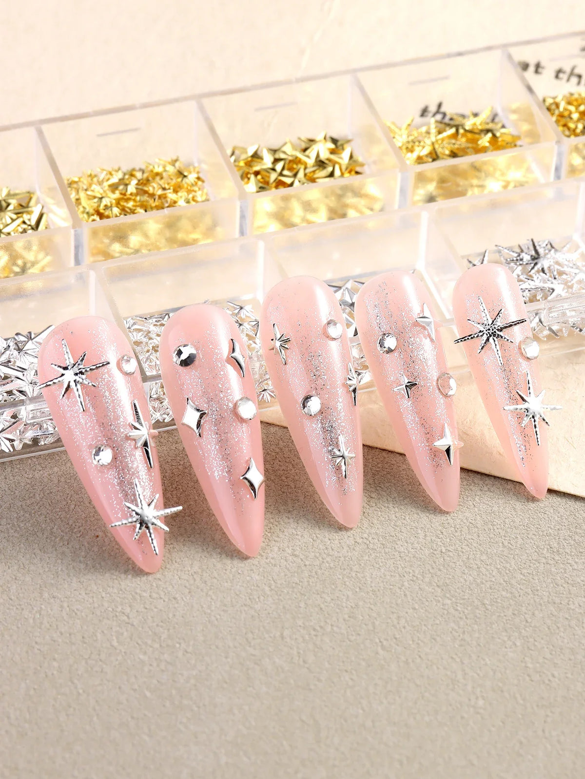 6/12Grids Gold Star Moon Metallic Rivet 3D Nail Charms Alloy Sun Moon Starlight Rhinestones Nail Studs For Nail Art Decoration Pi-Mart