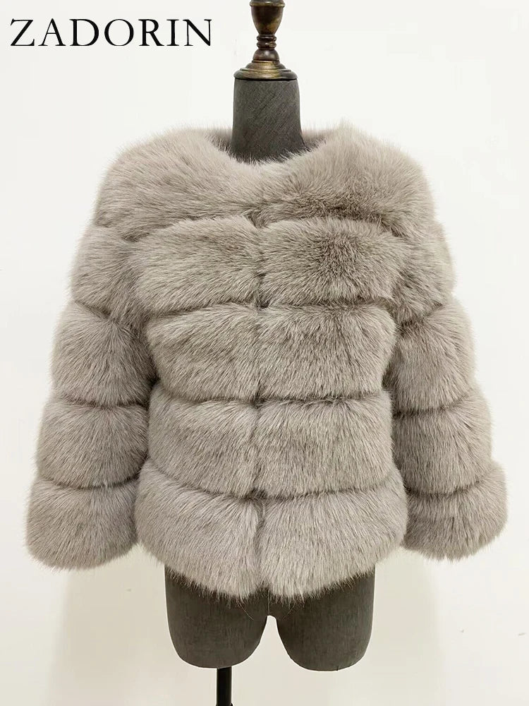ZADORIN S-6XL Mink Coat Winter Black White Faux Fur Coat Woman Elegant Fluffy Faux Fur Jacket Top Short Fur Coats Woman Clothing LadyShow.Store