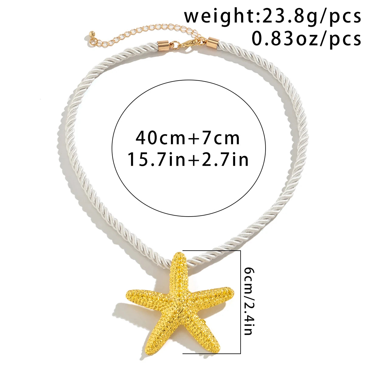 IngeSight.Z Exaggerated Big Starfish Pendant Necklace Women Punk White Thick Rope Chain Choker Necklace Party Jewelry Gift Pi-Mart
