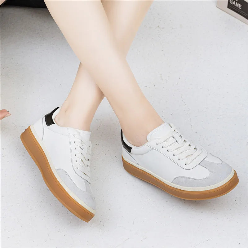 MORAZORA 2026 New Genuine Leather Shoes Women Sneakers Lace Up Spring Summer Fashion Platform Flats Ladies Casual Shoes Pi-Mart