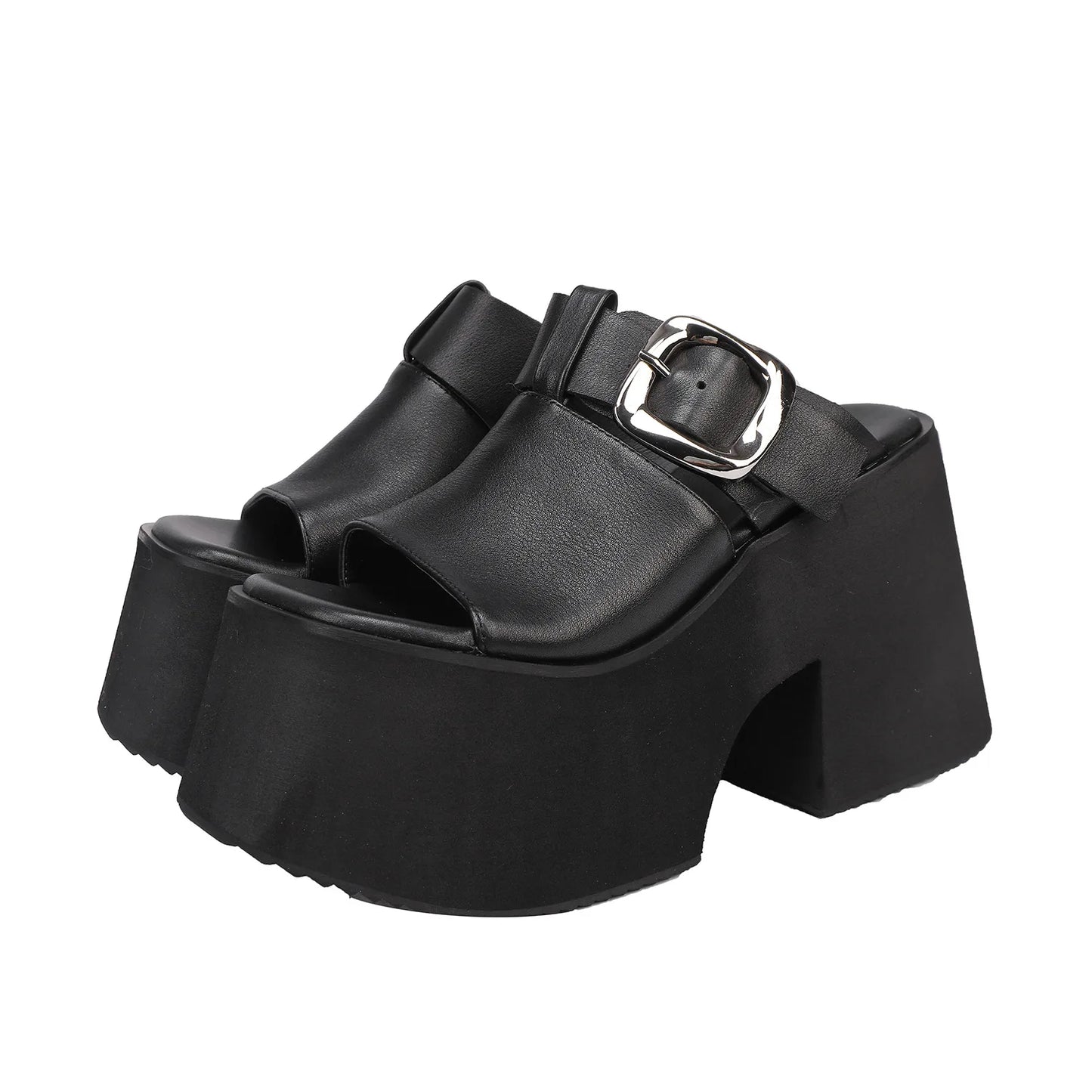 GKTINOO 2026 Summer New Genuine Leather Thick Soled Height Increasing Slippers Fashionable Women's Super High Heels Sandals Pi-Mart