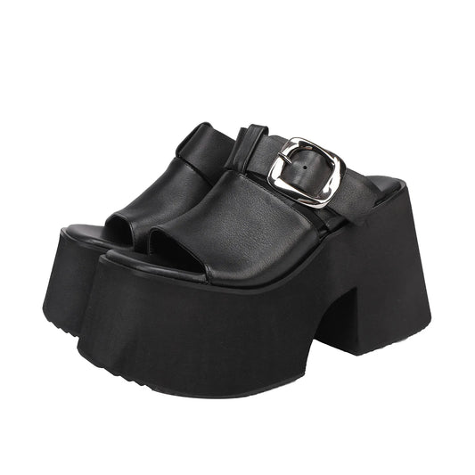 GKTINOO 2026 Summer New Genuine Leather Thick Soled Height Increasing Slippers Fashionable Women's Super High Heels Sandals Pi-Mart