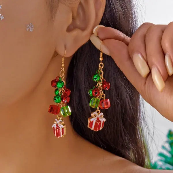 Creative Christmas Grandpa and Grandma Zircon Stud Earrings For Women White Pearl Crystal Snowman Elk Earring New Year Jewelry Pi-Mart