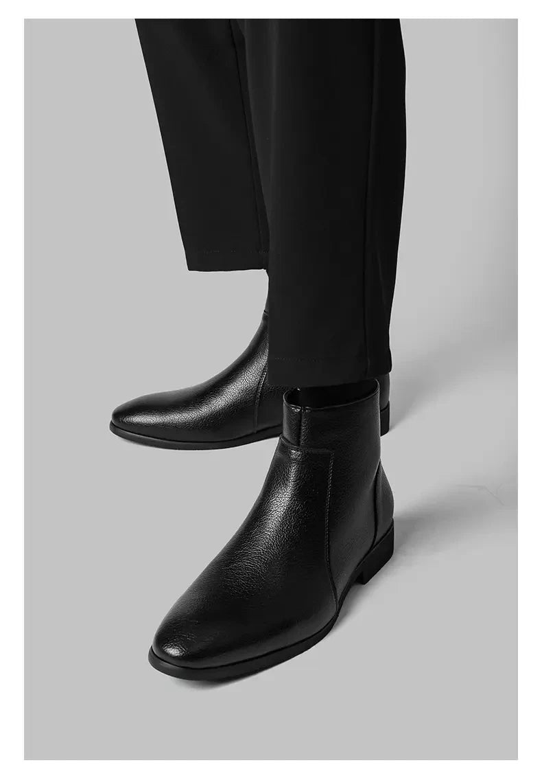 Winter New Men Business Boots Black  Red Simple Slim Fit Soft Leather Boots Casual and Fashionable Chelsea Boots 38-46 Men Boots Pi-Mart