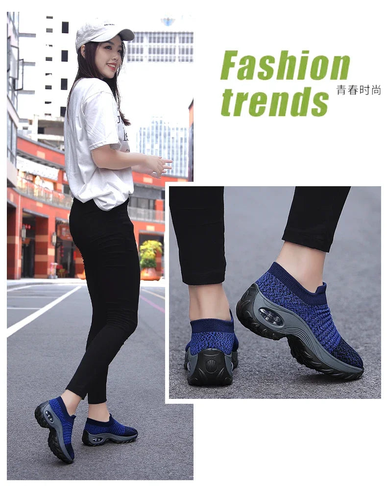 Women Sneakers Summer Fashion Black Sports Casual Shoes Breathable Mesh Lightweight Air Cushion Non-Slip Running Shoe Zapatillas Pi-Mart