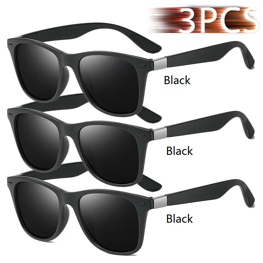 1-2-3PCS Fashion Vintage Square Unisex Driving Fishing Sunglasses Men Women Luxury Brand Designer Sun Glasses Anti-Glare Eyewear Pi-Mart