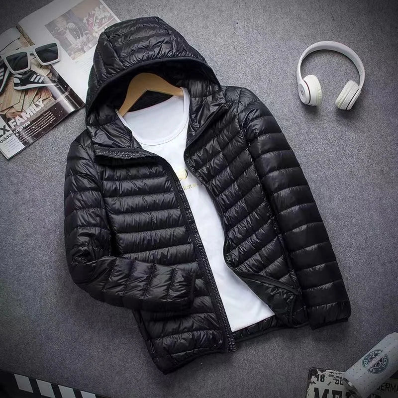 0-10℃ Men's Winter Jacket Ultra Light Duck Down Jackets Portable Hooded Puffer Feather Thin Parkas Windproof Outerwear Coat 5XL LadyShow.Store