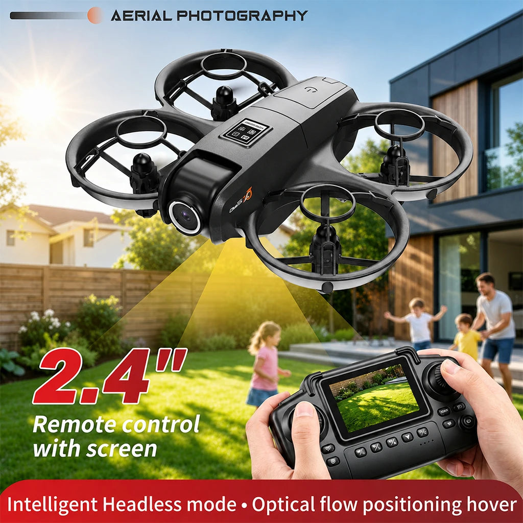 ZNLYRION YL3PK Mini Full Protective Drone With 2.4 Inch Screen Remote Dual Camera Optical Flow Hover 2 Batteries Indoor RC Quadcopter Pi-Mart