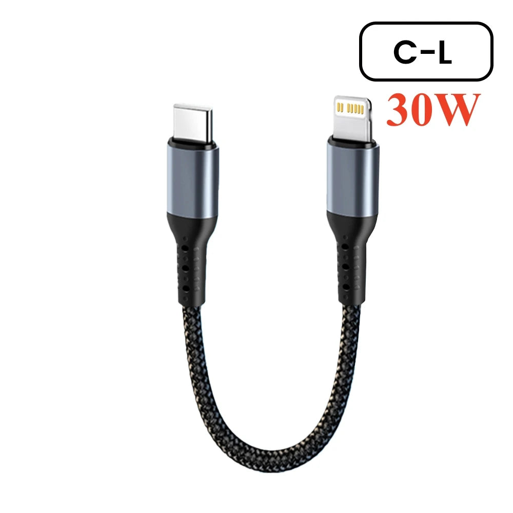 Crouch 90 Degree Short Cable USB Type C To Type C 6A 66W Fast Charge 25CM 50CM Power Bank USB C Cable For iphone Huawei Xiaomi Pi-Mart