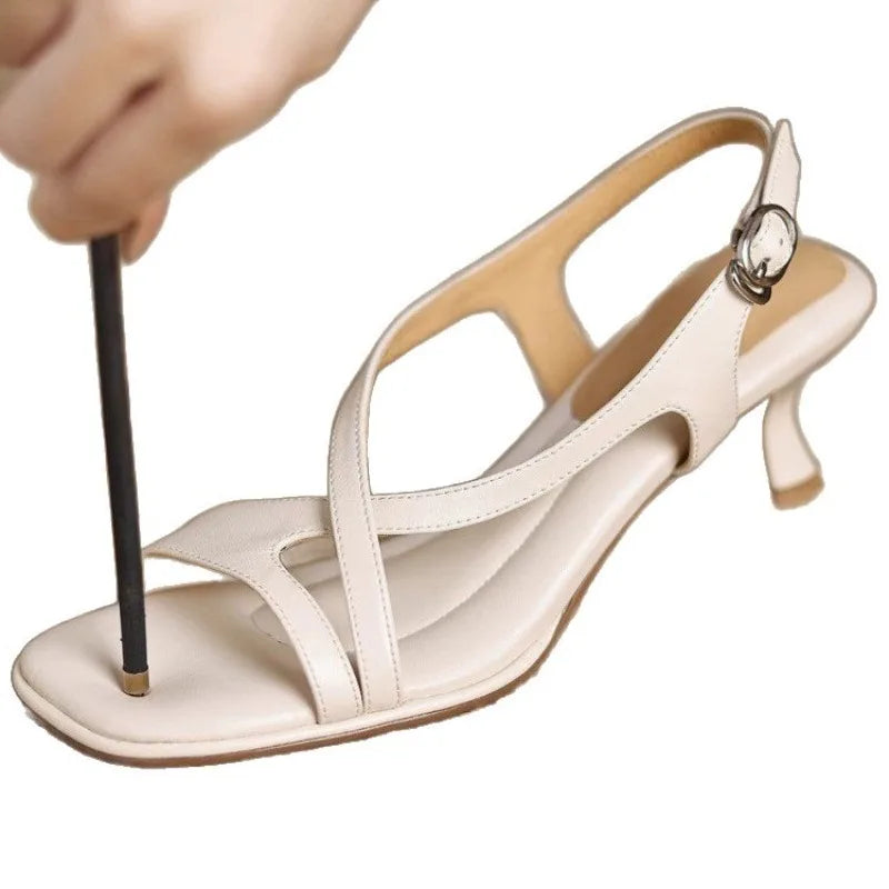 Women's Sandals Fashion Elegant Square Toes Cross Strap Low Heel Sandals Buckle Soft-soled Sandals Women Dress High Heel Shoes LadyShow.Store