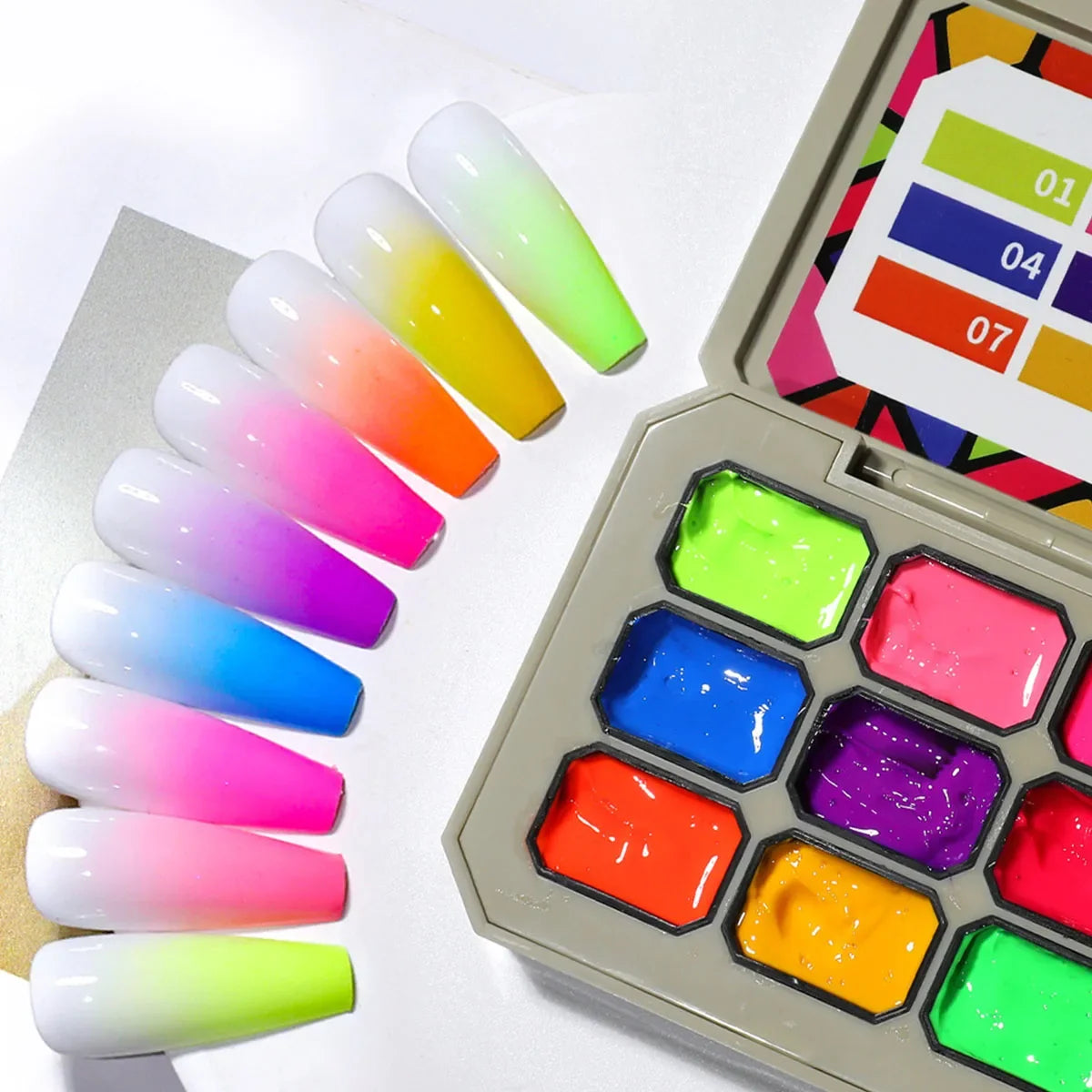1pc Nine Grid Fluorescent Pat Gel Transfer Gel Rainbow Bright Colors High Saturation UV&LED Nail Polish Gel Salon DIY Y2K INS Tri Light Beauty