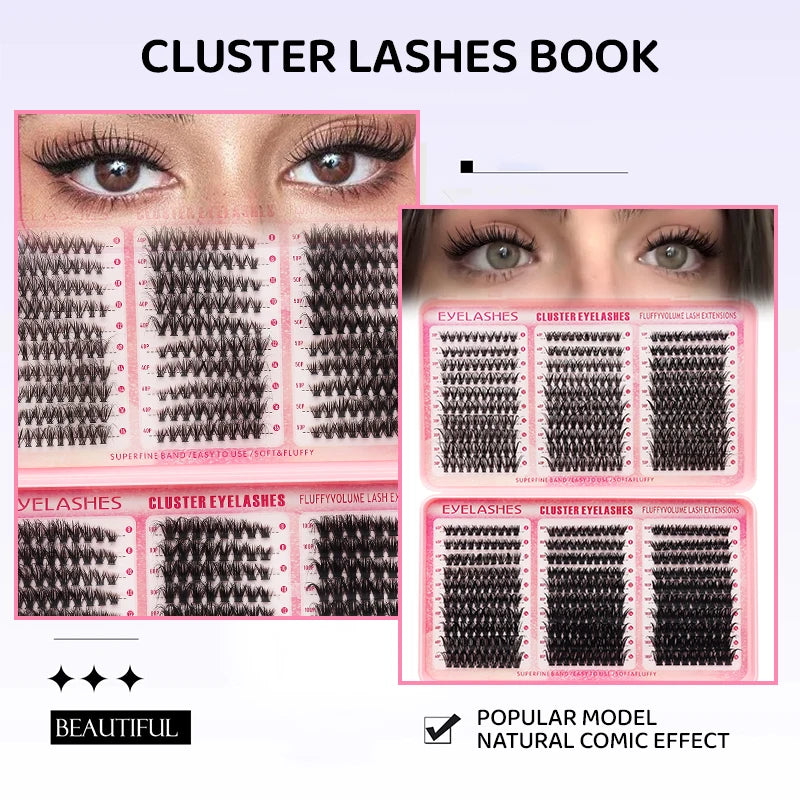 DINGSEN Eyelash Clusters Book Large Capacity Volume Individual Lashes Book Natural Long DIY Cluster Eyelash Extensions Makeup Pi-Mart