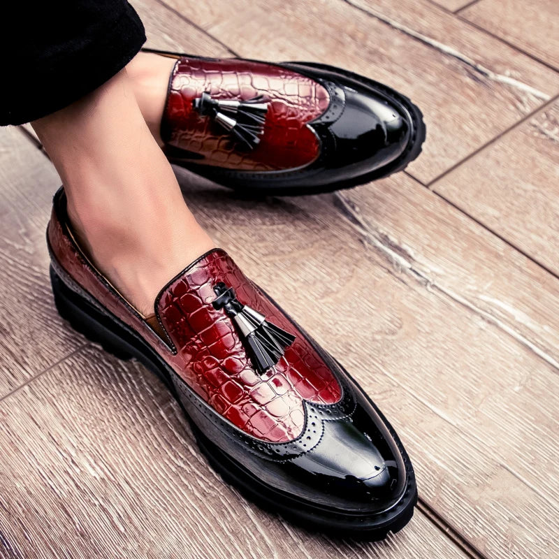 Men Loafers PU Splicing Tassel Decoration Low Heel Comfortable Classic Daily Business Men Shoes Pi-Mart