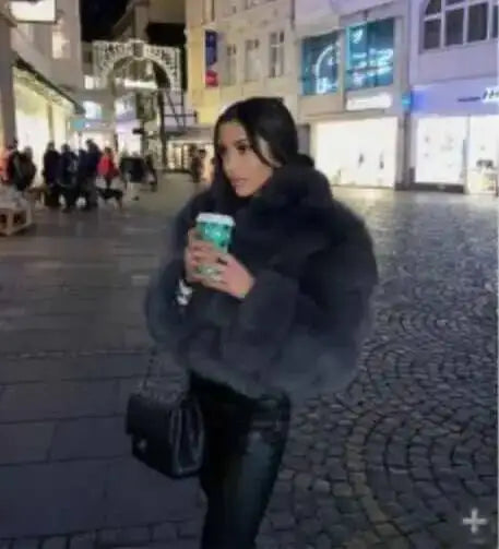 DEAT Fashion Women's Faux Fur Coat Lapel Zipper Long Sleeves Loose Thick Imitation  Fur Short Jacket Winter New 7AB6103 Pi-Mart