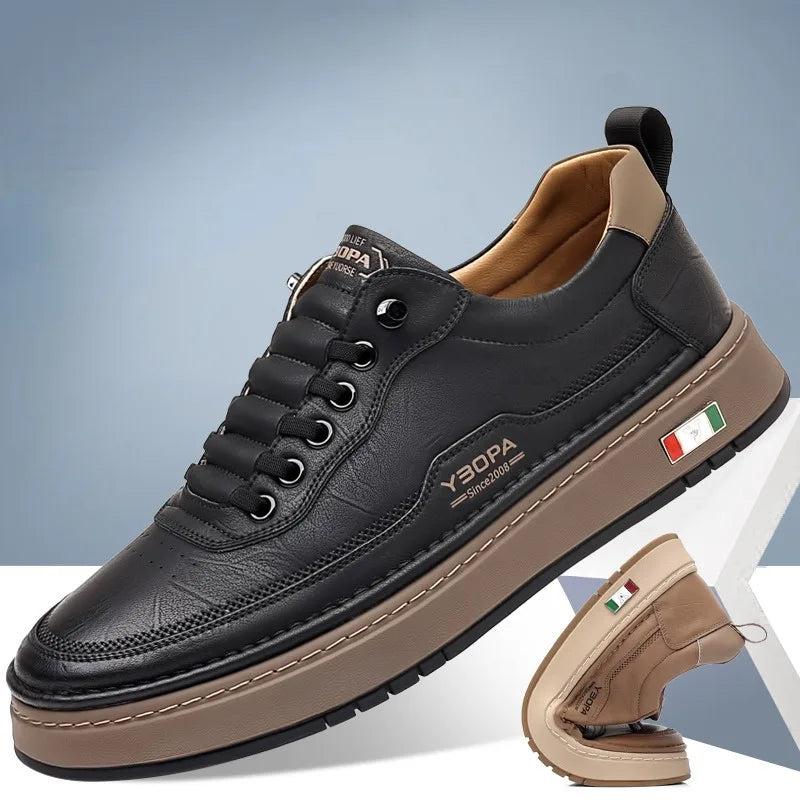 New Large Size 38-48 Leather Men's Sneakers Fashion Casual Men's Platform Sneakers Spring Autumn Designer Board Shoes Man Pi-Mart