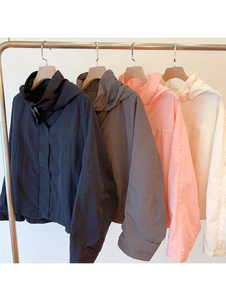 Mumaroho 2025 Autumn Winter Women Windbreaker Jacket Windproof Solid Long Sleeve Outdoor Sport Hooded Thin Coat Jacket For Women LadyShow.Store