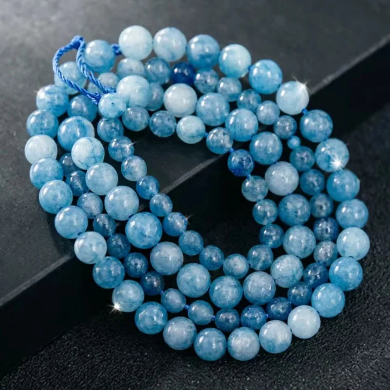 Natural Aquamarines Stone Beads Blue Round Gemstone Bead for DIY Bracelet Necklace Charms Jewelry Making Beaded Accessories Pi-Mart