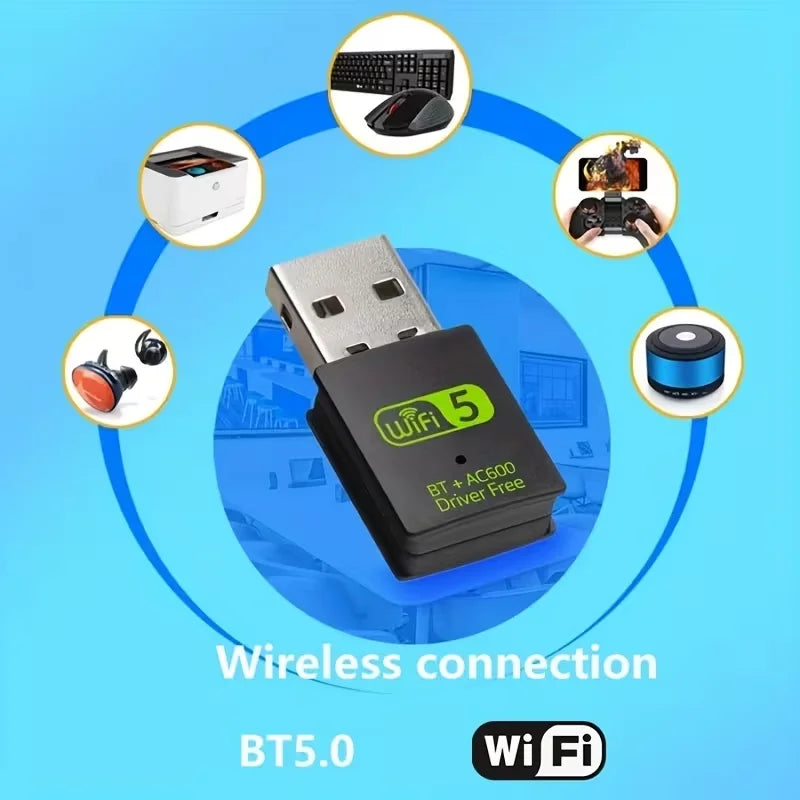 USB Wireless Wifi/Bluetooth Adapter 600Mbps Wifi Dongle Dual Band 2.4G/5G Wi-Fi Receiver for Laptop PC Pi-Mart