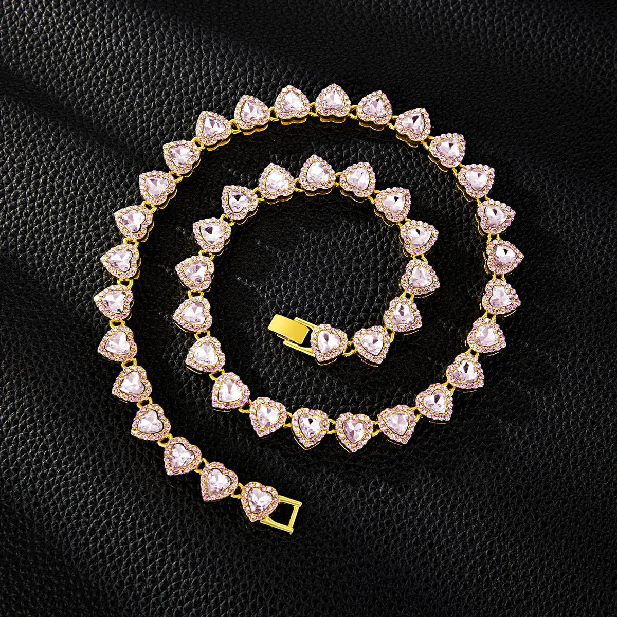 Yupsk 45CM/20CM Shiny Heart Rhinestone Hip Hop Rock Tennis Chain Bracelet Necklace for Women Men Trendy Jewelry Set Gift Pi-Mart