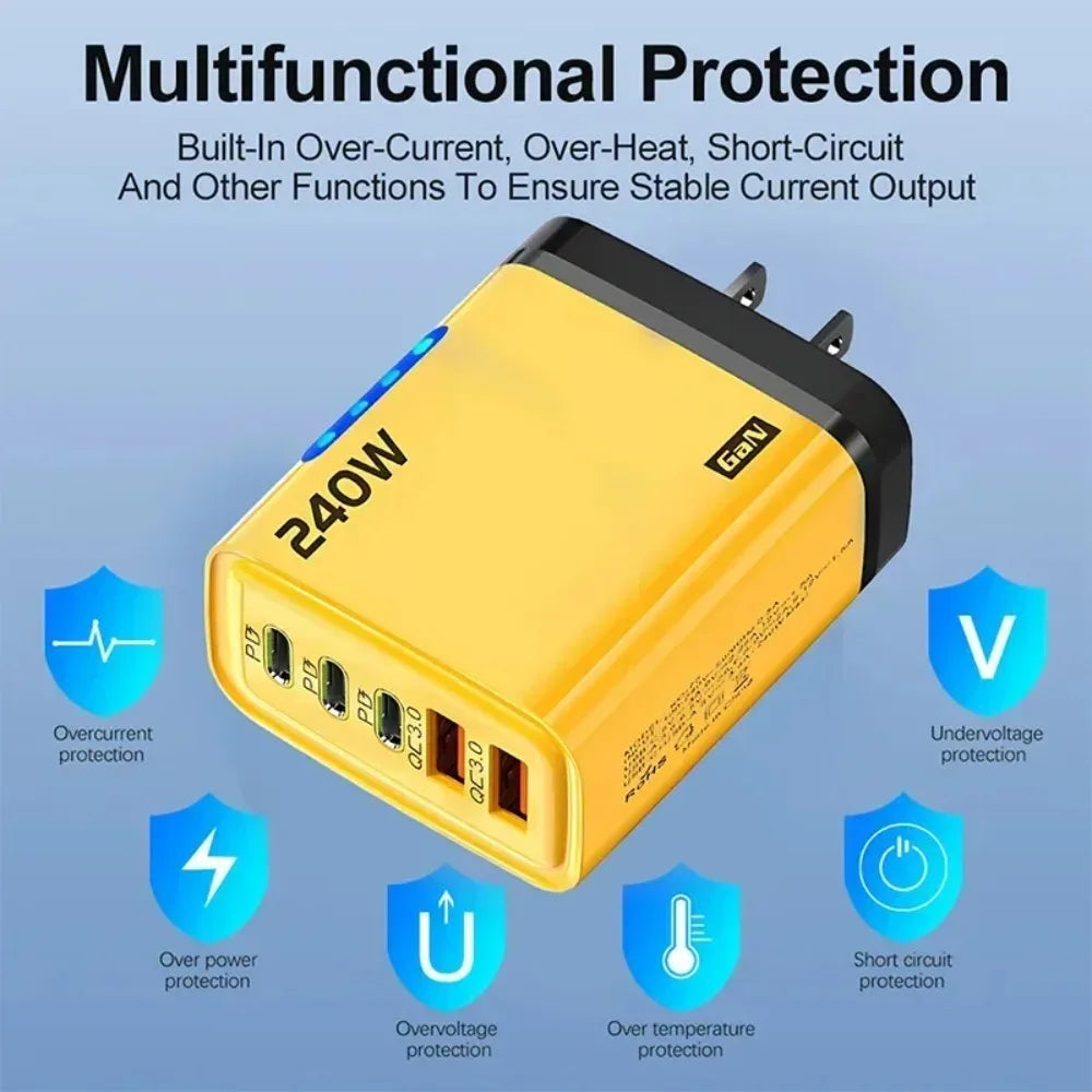Type C USB 240W Fast Charging Charger GaN USB C Phone Charger Wall Adapter Quick Charge 3.0 With PD Cable For iPhone 17 Samsung Pi-Mart