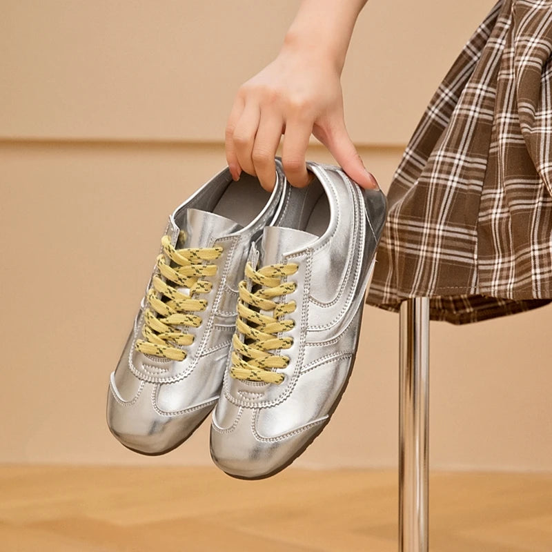 German Training Shoes Women 2026 New Genuine Leather Women Sneakers Flat Lace-up Retro Large Size Forrest Gump Shoes Women Pi-Mart