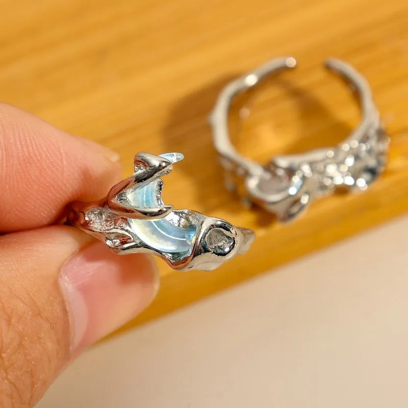Vintage Y2K Irregular Sun Moon Open Ring for Women Men Adjustable Metal Punk Finger Rings Fashion Party Jewelry Lovers Gifts Pi-Mart