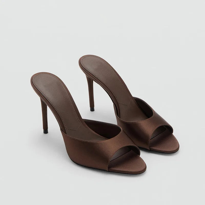 2026 Summer New Women's High Thin Heels Pointed Toes Fashion Slippers Elegant Satin Shoes Sexy Peep Toe Stiletto Sandals Pumps LadyShow.Store