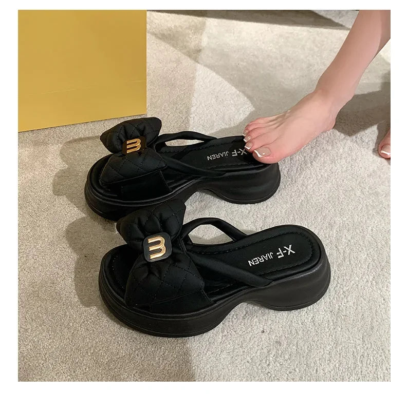 2024 summer New Fashion Women Shoes Slippers Comfortable Platform Shoe High Heels Leisure flower outdoor beach Slipper Women Pi-Mart
