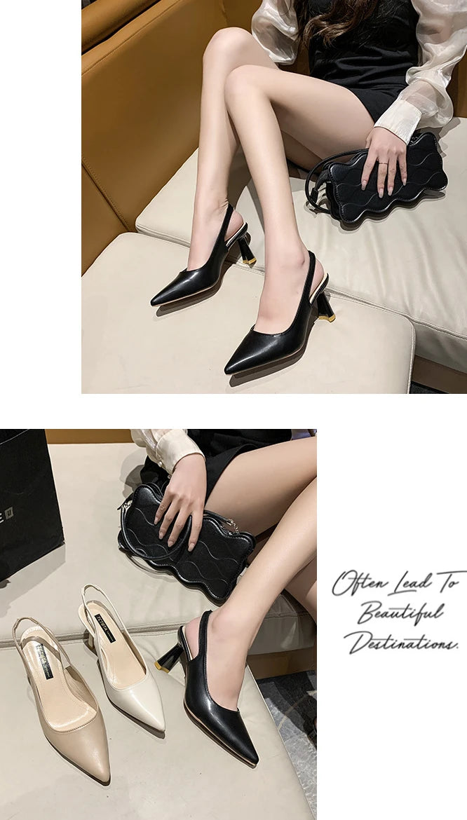 Summer Fashion New Breathable Pointed Toe Stiletto Heel PU Comfortable and Elegant Women's Shoes Shallow Mouth Sexy Sandals Pi-Mart