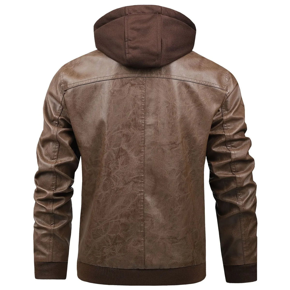US Size Luxury Quality PU Jacket Men New Winter Faux Two-Piece Hooded Leather Jacket Casual Coat Pi-Mart
